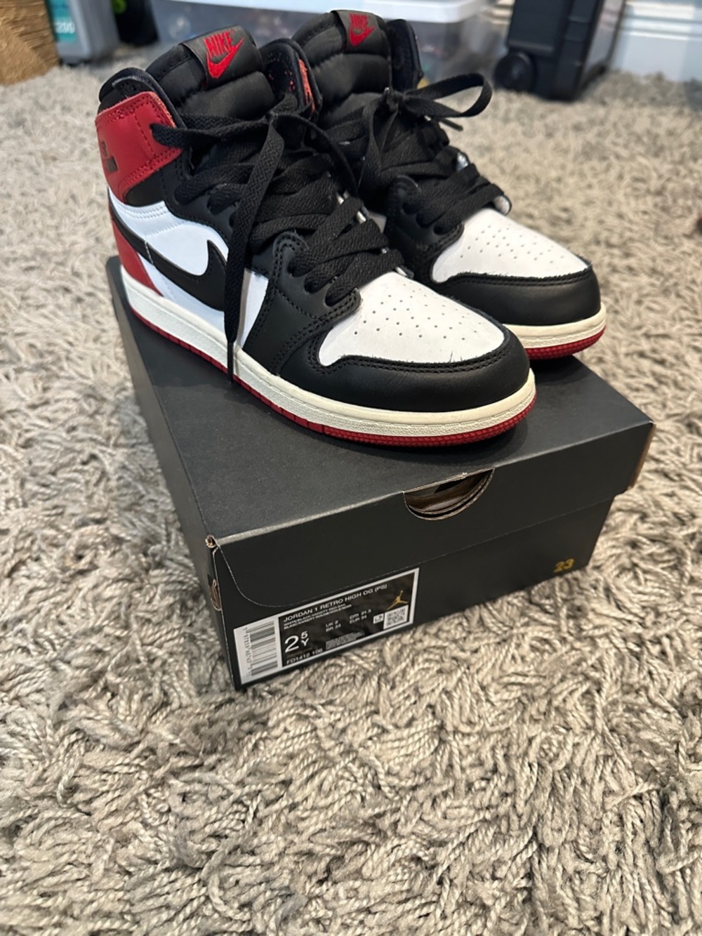 Nike Jordan Kids Black White Red Air Jordan 1 Mid Sneakers